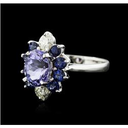 14KT White Gold 1.90ct Tanzanite, Sapphire and Diamond Ring