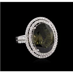 8.15ct Green Tourmaline and Diamond Ring - 14KT White Gold