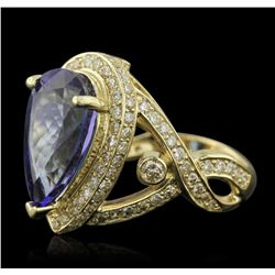 14KT Yellow Gold 7.74ct GIA Cert Tanzanite and Diamond Ring