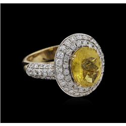 4.05ct Yellow Tourmaline and Diamond Ring - 14KT Yellow Gold