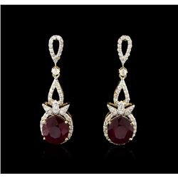 12.08ctw Ruby and Diamond Earrings - 14KT Yellow Gold