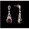 Image 2 : 12.08ctw Ruby and Diamond Earrings - 14KT Yellow Gold