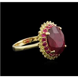 7.44ctw Ruby and Diamond Ring - 14KT Yellow Gold