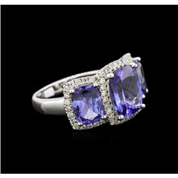 6.18ctw Tanzanite and Diamond Ring - 18KT White Gold