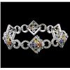 Image 2 : 9.60ctw Multi Color Sapphire and Diamond Bracelet - 14KT White Gold