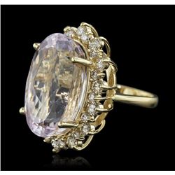 14KT Yellow Gold GIA Certified 37.12ct Kunzite and Diamond Ring