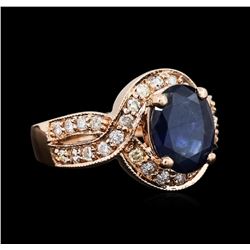 14KT Rose Gold 3.24ct Sapphire and Diamond Ring