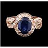 Image 2 : 14KT Rose Gold 3.24ct Sapphire and Diamond Ring