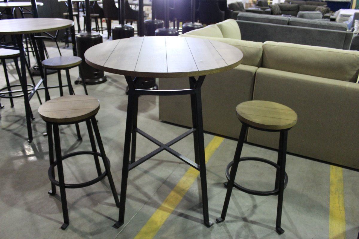 3 PIECE PUB STYLE PATIO SET TABLE WITH TWO STOOLS Able Auctions 3 PIECE PUB STYLE PATIO SET TABLE WITH TWO STOOLS Able Auctions