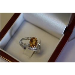 1.75 CARAT OVAL CITRINE DINNER RING SET WITH 2 DIAMONDS VS CLARITY