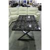Image 3 : FAUX MARBLE TOP DINNING TABLE WITH BLACK METAL BASE