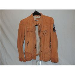 STAR WARS RETURN OF THE JEDI KENNER LEATHER JACKET SIGNED BY MARK HAMILL CARRIE FISHER DAVID PROWSE