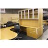 Image 2 : ARTELITE MAPLE 7' X 9' BOW FRONT U-SHAPE EXECUTIVE DESK WITH GLASS FRONT HUTCH (RH)