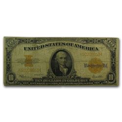 1922 $10 Gold Certificate Hillegas VG