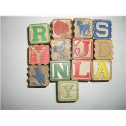13 TOTAL VERY RARE OLD VINTAGE CHILDRENS BUILDING BLOCKS *LETTERS/NUMBERS/ANIMALS/PICTURES!! ITEM CA