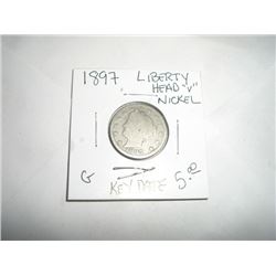 1897 *RARE KEY DATE* LIBERTY "V" NICKEL-RED BOOK VALUE $5.00+ *NICE EARLY GOOD GRADE* NICKEL!! COIN 