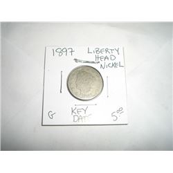 1897 *RARE KEY DATE* LIBERTY "V" NICKEL-RED BOOK VALUE $5.00+ *NICE EARLY GOOD GRADE* NICKEL!! COIN 