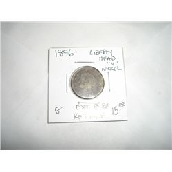 1896 *EXTREMELY RARE KEY DATE* LIBERTY "V" NICKEL-RED BOOK VALUE $15.00+ *NICE EARLY GOOD GRADE* NIC