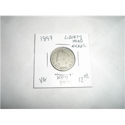 1897 *RARE KEY DATE* LIBERTY "V" NICKEL-RED BOOK VALUE $12.00+ *NICE EARLY VERY GOOD GRADE* NICKEL!!