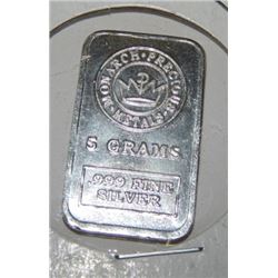 BULLION BAR - HAND PRESSED - .999 FINE SILVER - MONARCH MINT - 5 GRAMS TOTAL