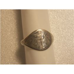 RING - FROM ESTATE - 1950'S ENGRAVED FIRST -SILVER NATIONS EAGLE IMAGE