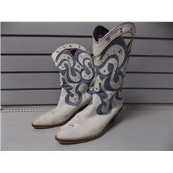 Ladies white leather with denim cowboy boots