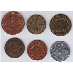 Ontario Trade Tokens, Carleton County - Lot of 6 Tokens for G.W. Barrett of Leitrim