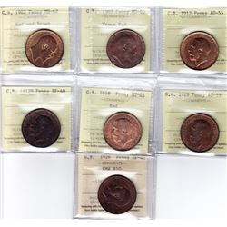 World Coins - Graded Great Britain Pennies - Lot of 7