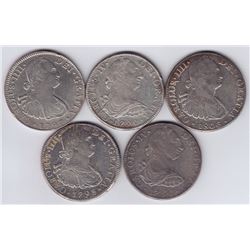 World Coins - Mexico, Lot of 5, 8 Reales