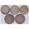 Image 2 : World Coins - Straits Settlements 50 Cents - Lot of 5