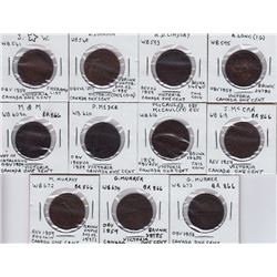 Province of Canada large cent countermarks - Lot of 11