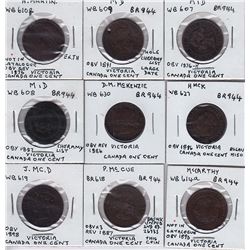 Canada Victoria large cent countermarks - Lot of 9