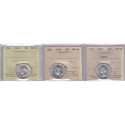 Twenty Five Cents - Lot of 3 ICCS Graded