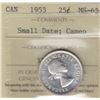 Image 1 : 1953 Shoulder Fold (Small Date) Twenty Five Cents