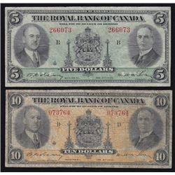 1935 Royal Bank of Canada $5 & $10