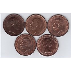 Great Britain One Penny - Lot of 5