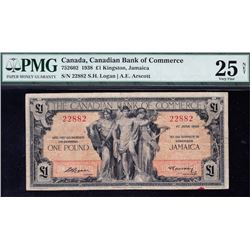 Canadian Bank of Commerce Kingston, Jamaica One Pound, 1938