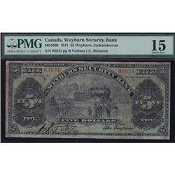 Weyburn Security Bank $5, 1911