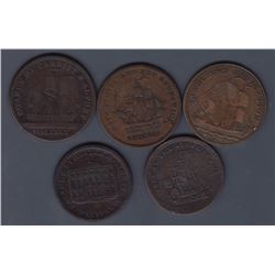 NOVA SCOTIA MERCHANT TOKENS - Group of five merchant tokens.