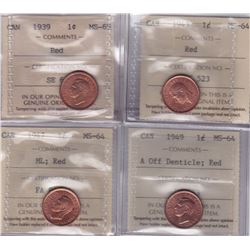 Lot of 4 ICCS Graded One Cents