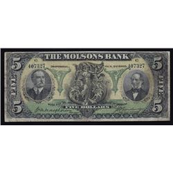 Molsons Bank $5, 1905