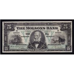 Molsons Bank $5, 1912