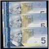Image 2 : Lot of 3 Consecutive Bank of Canada $5, 1986 Radars - One Digit Solid Number Note