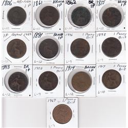 Lot of 13 British Pennies