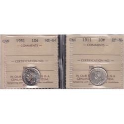 Lot of Two ICCS Graded Ten Cents