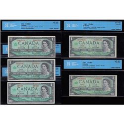 Bank of Canada $1, 1967 - Lot of Five CCCS Certified Banknotes