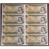 Image 1 : Bank of Canada $1, 1973 - Uncut sheet of 8 Replacement Notes