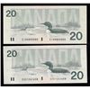 Image 1 : Bank of Canada $20, 1991 - Lot of Two Notes