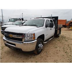 2012 CHEVROLET 3500HD 4X4 FLATBED TRUCK, S/N 1GB4KZCL0CF162089, DURAMAX DIESEL ENG, AUTO TRANS, CREW