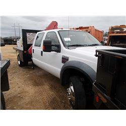2008 FORD F550 4X4 S/A FLATBED BOOM TRUCK, S/N 1FDAW57R58EA96514, POWERSTROKE DIESEL ENG, A/T, CREW 